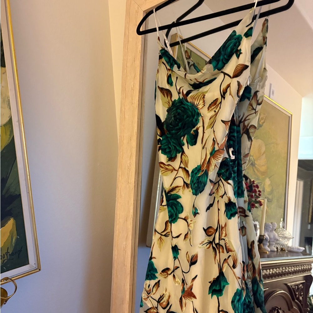 Floral Dress with Green and Cream Pattern